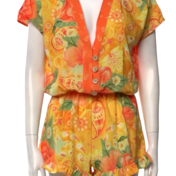 Agua  Bendita Floral  print V neck Romper - Picture 2 of 13